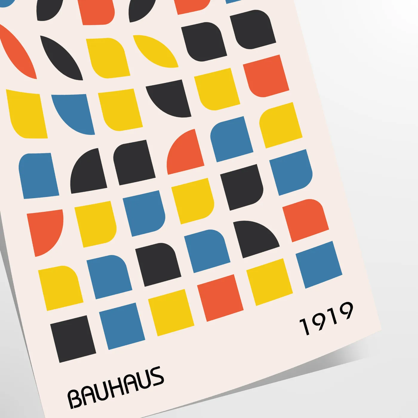 space captivating Bauhaus poster dynamic interplay orange blue striking piece artwork perfect wall art addition unique gift enthusiasts frame modern masterpiece decor