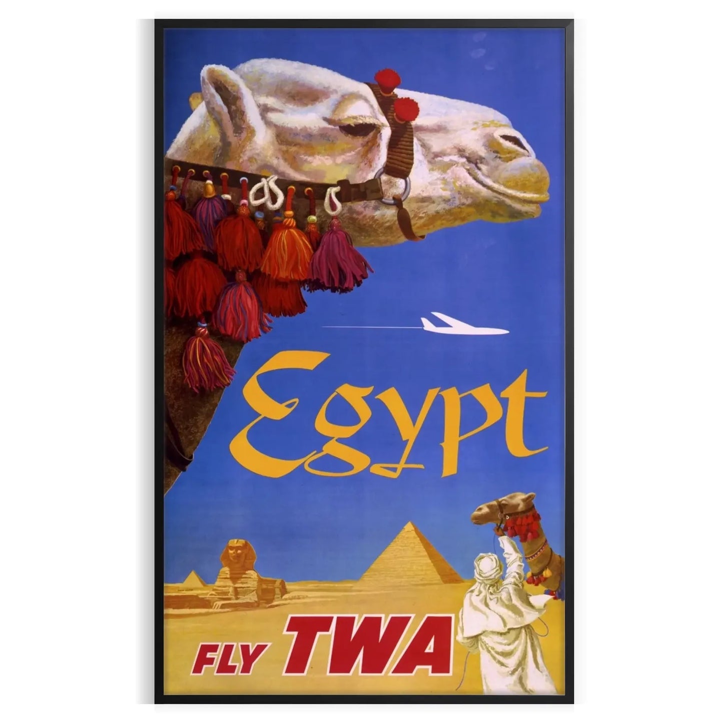 allure ancient Egypt captivating TWA travel poster vibrant blend gray green artwork touch vintage charm space unique gift stylish wall art print available frame