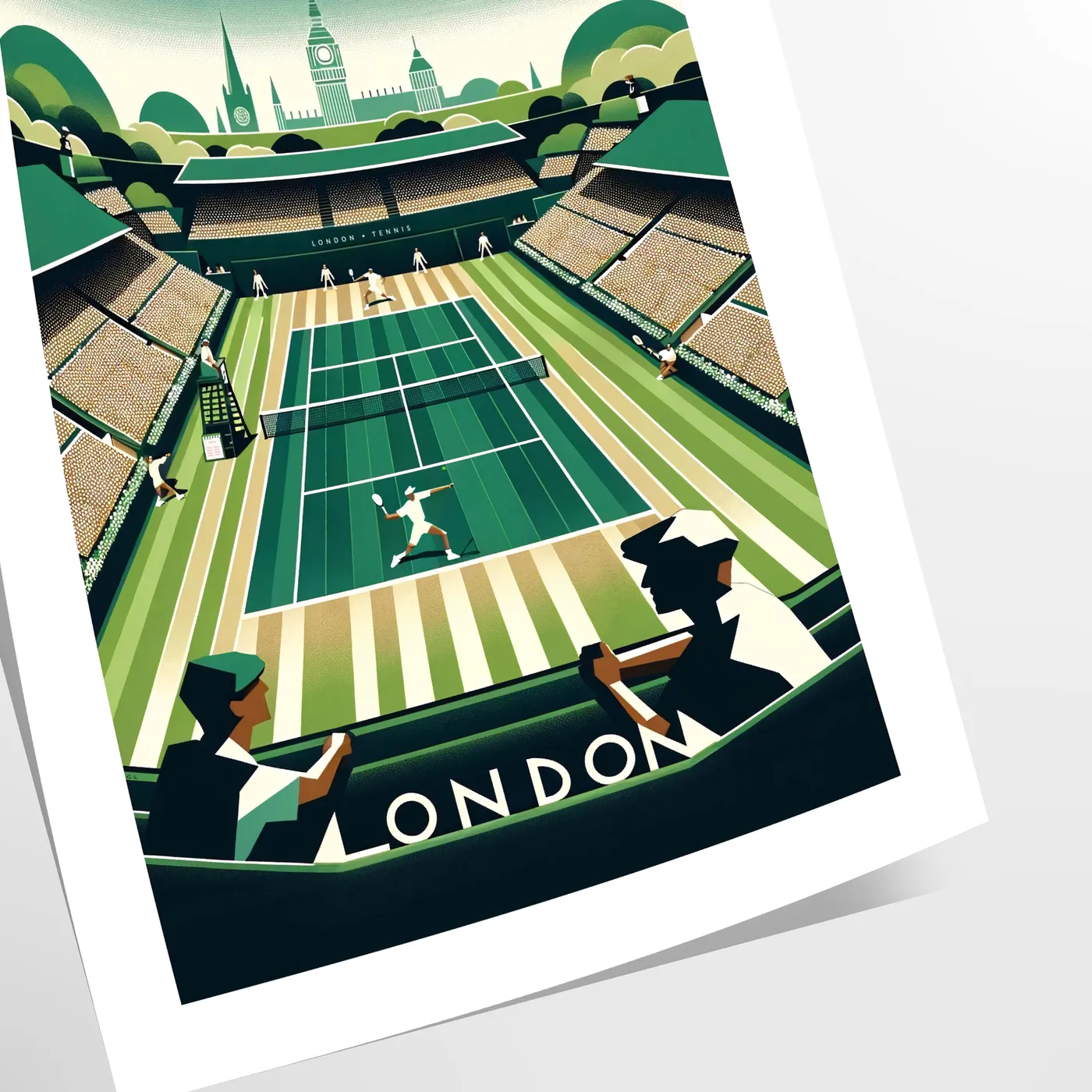 Classic Wimbledon tennis poster celebrating Wimbledon’s prestigious heritage elegant living room interior framed print