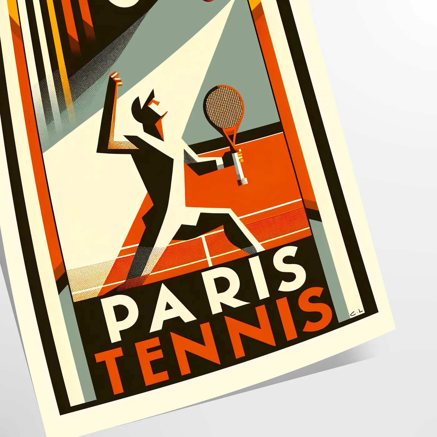 Vintage Paris tennis poster featuring Paris and Roland Garros elegant living room interior framed print