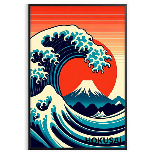 space vibrant Japanese art stunning Wave Ocean poster orange red hues artwork dynamic beauty nature unique gift eye wall various sizes A4 cm A0