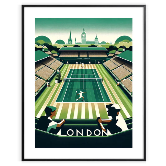 Retro Wimbledon tennis artwork inspired by Wimbledon’s iconic grass courts